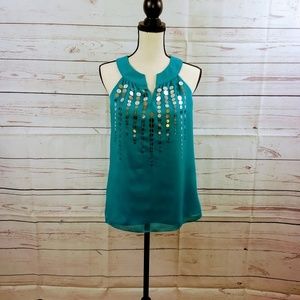 The Limited Teal Sequined Sleeveless Party Blouse